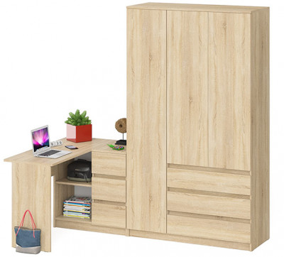 Мори компьютерный стол МС-16 правый + Шкаф МШ1200.1, дуб сонома