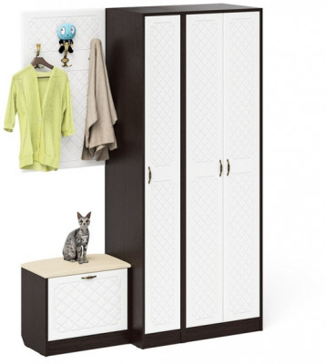 Прихожая П-6 Компоновка № 47, венге/фасады МДФ белое дерево фрезеровка ромб