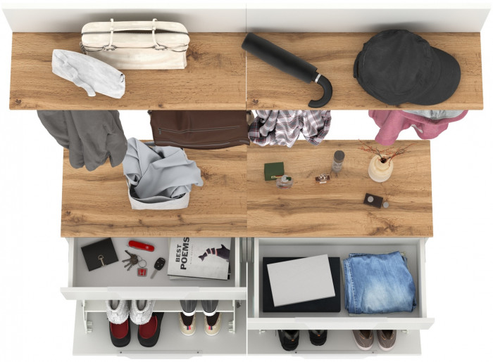 Октава Прихожая 03, цвет белый шагрень/дуб крафт золотой/фасады МДФ белый шагрень, ШхГхВ 129,8х35,4х197 см.