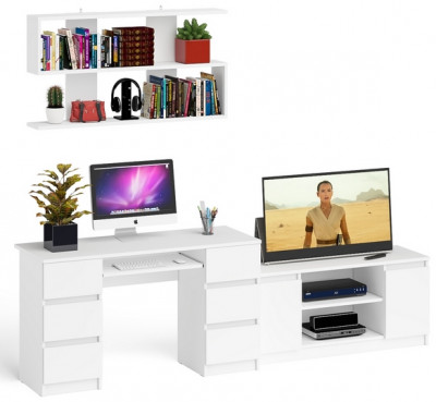 Мори компьютерный стол МС-2 + Тумба МТВ1200.1 + Полка 1200, белый