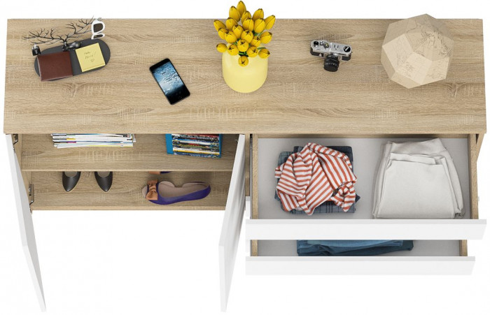 Мори Комод МК1600.1, цвет дуб сонома/белый, ШхГхВ 160,4х41х94 см., НЕ универсальная сборка