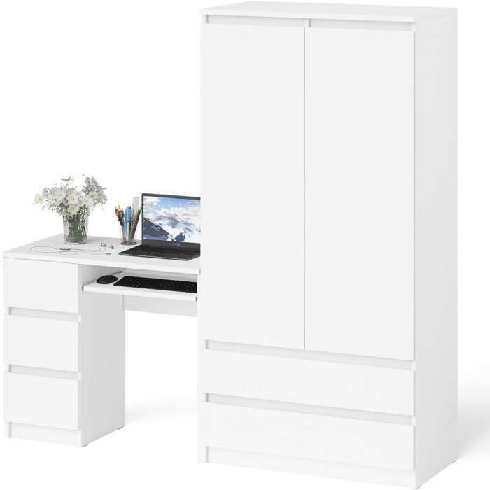 Мори Стол компьютерный МС-6 левый + Шкаф МШ900.1, цвет белый, ШхГхВ 180,4х50,4х179,6 см., выдвижные ящики слева, НЕ универсальная сборка