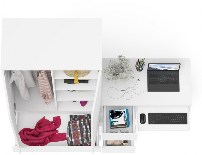 Мори Стол компьютерный МС-6 левый + Шкаф МШ900.1, цвет белый, ШхГхВ 180,4х50,4х179,6 см., выдвижные ящики слева, НЕ универсальная сборка