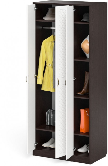 Прихожая П-6-500 Шкаф + Пенал, цвет венге/фасады МДФ белое дерево фрезеровка ромб, ШхГхВ 90х50х210 см., универсальная сборка
