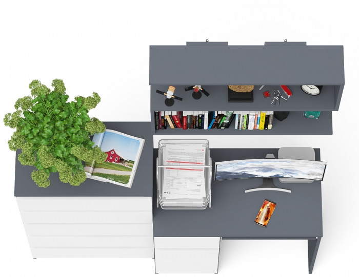 Мори Стол компьютерный МС-1 левый + Комод МК700.5 + Полка 900, цвет графит/белый, ШхГхВ 160,4х50х209,6 см., НЕ универсальная сборка