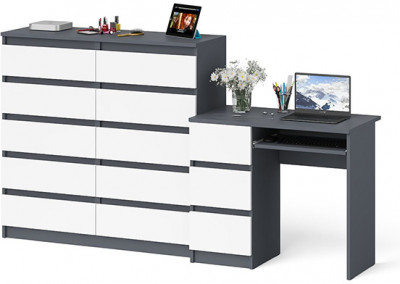 Мори Стол компьютерный МС-6 левый + Комод МК1200.10, цвет графит/белый, ШхГхВ 210,4х50х115 см., выдвижные ящики слева, НЕ универсальная сборка