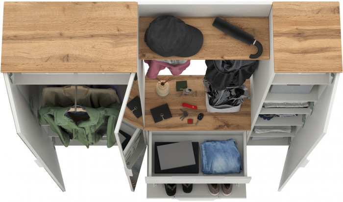 Октава Прихожая 22, белый шагрень/дуб крафт золотой/фасады МДФ белый шагрень