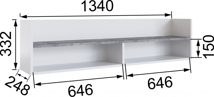 Малави Полка навесная МПН-3 ателье светлое/белый глянец