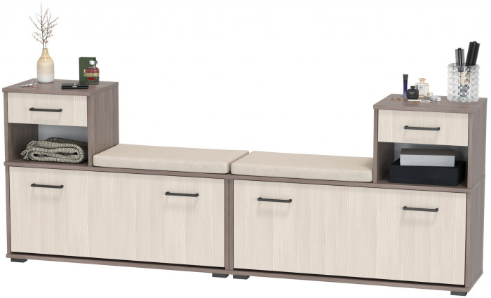 Лира ГК 2-0714+2-0714бод.тем/св Тумба под обувь, цвет бодега тёмный/бодега светлый, ШхГхВ 200х33х75,5 см., универсальная сборка