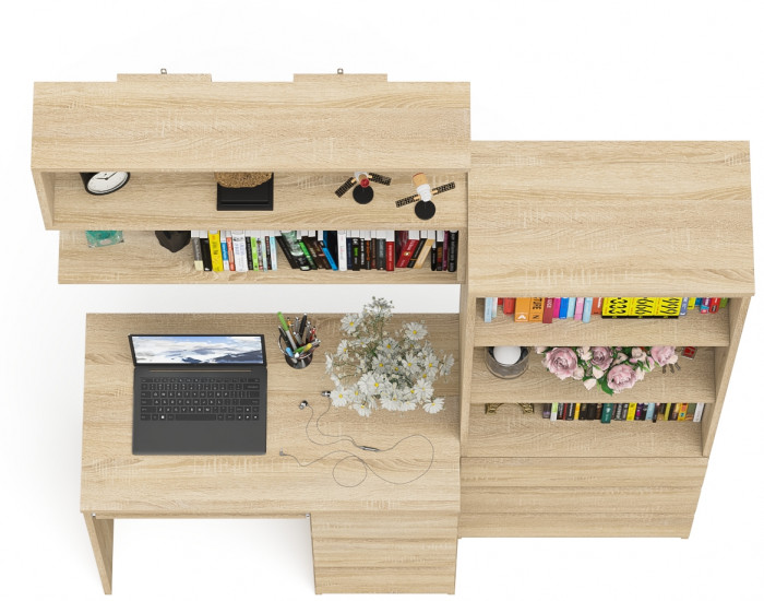 Мори Стол компьютерный МС-6 правый + Стеллаж МСТ600.3 + Полка 900, цвет дуб сонома, ШхГхВ 150,4х50х209,6 см., НЕ универсальная сборка