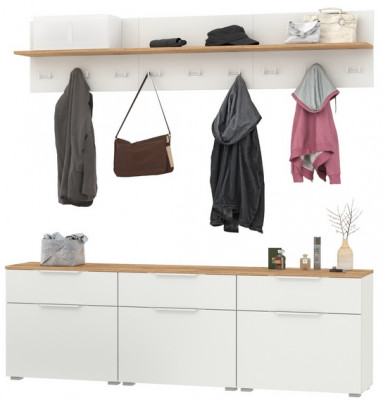 Октава Прихожая 04, цвет белый шагрень/дуб крафт золотой/фасады МДФ белый шагрень, ШхГхВ 194,7х35,4х197 см.