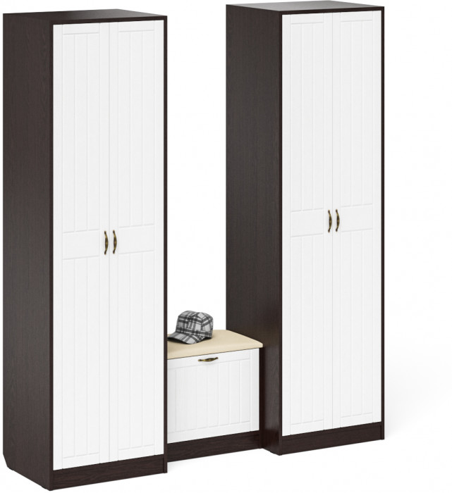 Прихожая П-6 Компоновка № 07, цвет венге/фасады МДФ белое дерево фрезеровка прованс, ШхГхВ 180х50х210 см., универсальная сборка