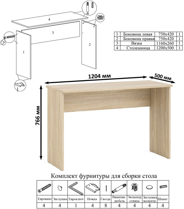 Мори письменный стол МСП1200.1 + Комод МК1200.6, дуб сонома