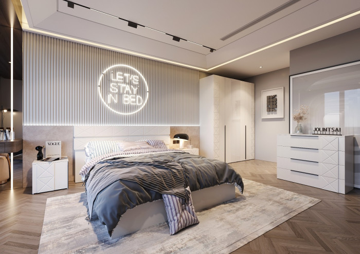 Прикроватная тумбочка "Агата" - Белый текстурный/Дуб полярный