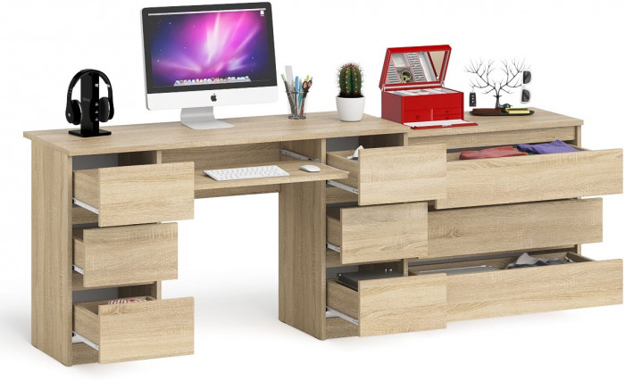 Мори Стол компьютерный МС-2 + Комод МК800.1, цвет дуб сонома, ШхГхВ 215,8х50х76,6 см., универсальная сборка