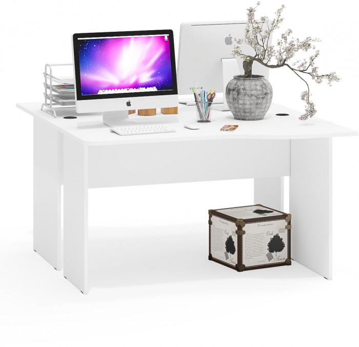 Два стола письменных С-МД-1-04, цвет белый шагрень, ШхГхВ 260х75х74 см., универсальная сборка