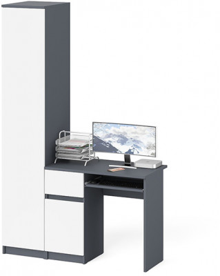 Мори компьютерный стол МС-1 левый + Пенал МШ400.1, графит/белый
