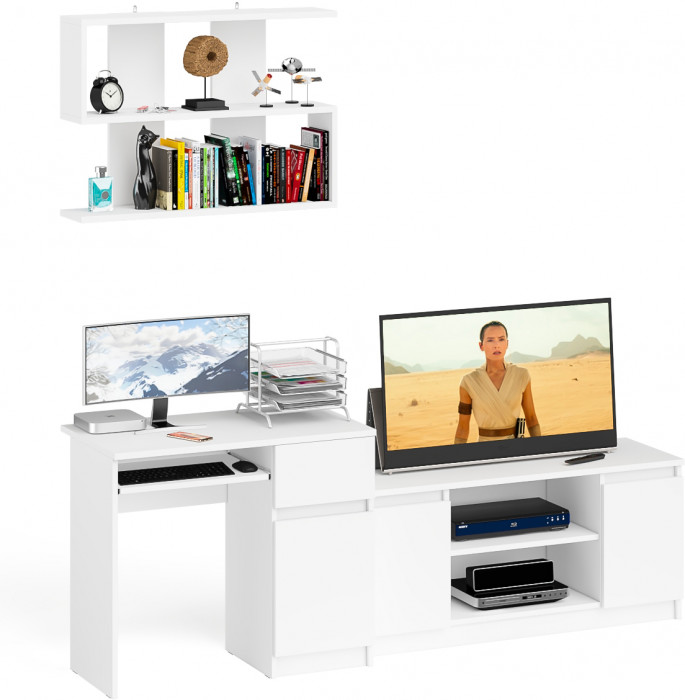 Мори компьютерный стол МС-1 правый + Тумба МТВ1200.1 + Полка 900, белый