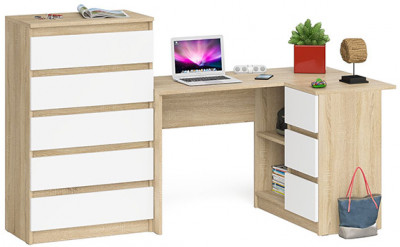 Мори Стол компьютерный МС-16 правый + Комод МК700.5, цвет дуб сонома/белый, ШхГхВ 194,8х84,9х114 см., выдвижные ящики справа, НЕ универс. сборка