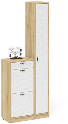 Прихожая П-6 Компоновка № 22, дуб сонома/фасады МДФ белое дерево фрезеровка ромб