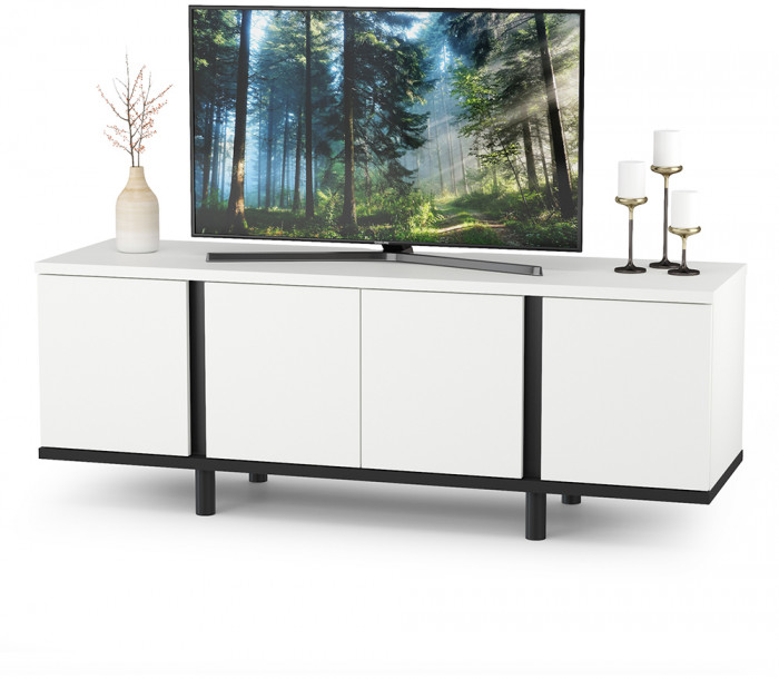 Муссон Кровать 11.28 + под. ортопед + 13.97 + Зеркало СВК + Тумба ТВ 13.276, цвет белый/чёрный/дуб эндгрейн элегантный/кожзам белый, 1600х2000 мм, б/м