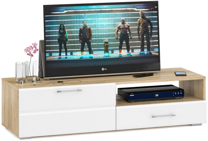 Спальня Стандарт 4-1200, дуб сонома/фасады ТВ тумбы МДФ белый глянец