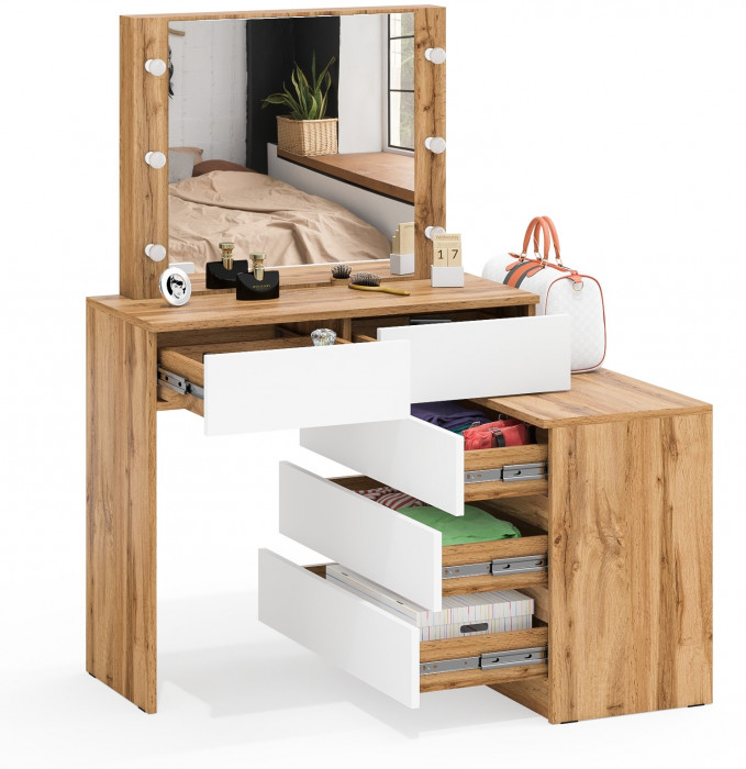 Стол косметический с подсветкой 110, дуб вотан/белый