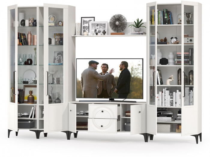 Валенсия Гостиная № 066, ЛДСП белый шагрень/МДФ белый шагрень