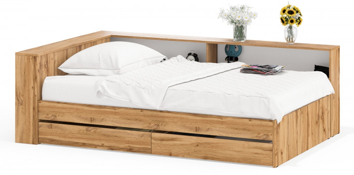 Ксения Кровать с ящиками 1200 + прикроватный блок, дуб вотан