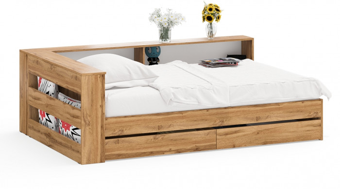 Ксения Кровать с ящиками 1200 + прикроватный блок, дуб вотан