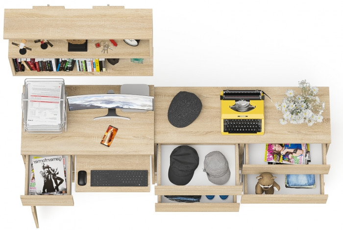 Мори компьютерный стол МС-1 левый + Комод МК1200.6 + Полка 900, дуб сонома