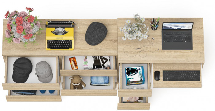 Мори компьютерный стол МС-6 левый + Комод МК1200.6, дуб сонома