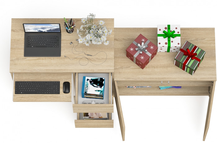 Мори компьютерный стол МС-6 правый + Тумба МА900.1, дуб сонома