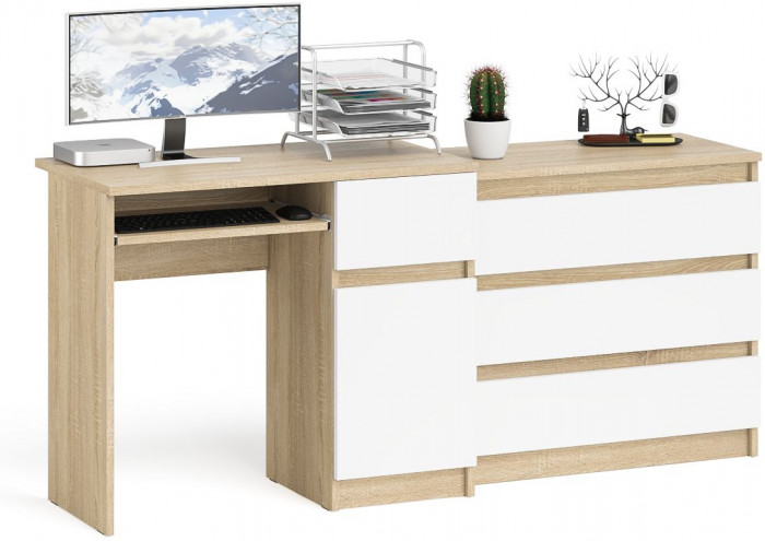 Мори Стол компьютерный МС-1 правый + Комод МК800.1, цвет дуб сонома/белый, ШхГхВ 170,4х50х76,6 см., выдвижной ящик справа, НЕ универсальная сборка