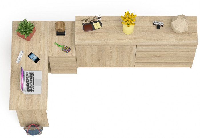 Мори Стол компьютерный МС-16 правый + Комод МК1600.1, цвет дуб сонома, ШхГхВ 284,8х84,9х94 см., выдвижные ящики справа, НЕ универсальная сборка