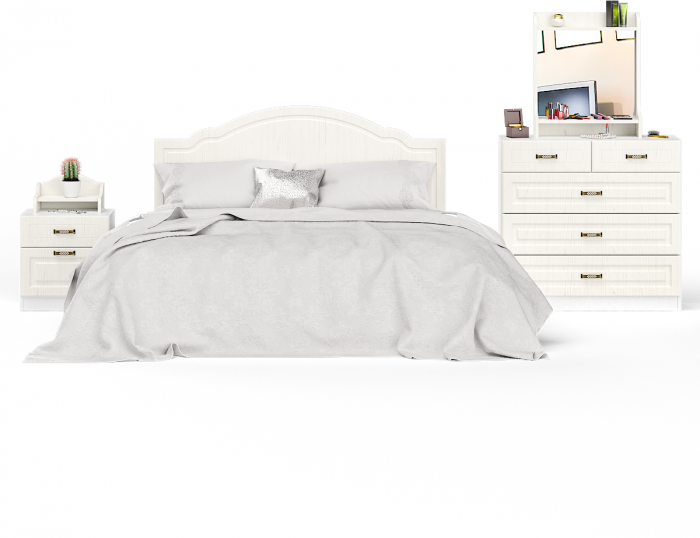 Ливерпуль Спальня № 5 Кровать 11.08ОСН + Тумба 08.146 + Полка 10.117 + Комод 10.103 + Полка 10.118