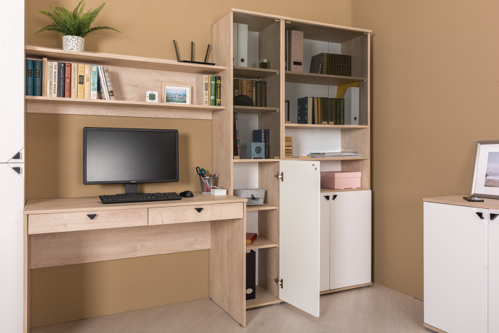 КР100 Бостон 13.156 Шкаф, цвет дуб эндгрейн элегантный/фасады МДФ милк рикамо софт, ШхГхВ 76,8х35,1х194,4 см.