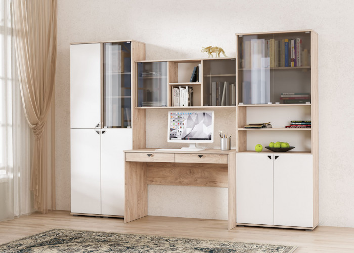 КР100 Бостон 13.156 Шкаф, цвет дуб эндгрейн элегантный/фасады МДФ милк рикамо софт, ШхГхВ 76,8х35,1х194,4 см.