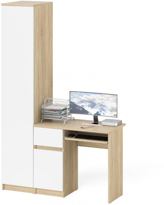 Мори компьютерный стол МС-1 левый + Пенал МШ400.1, дуб сонома/белый