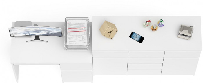 Мори компьютерный стол МС-1 правый + Комод МК1200.4, белый