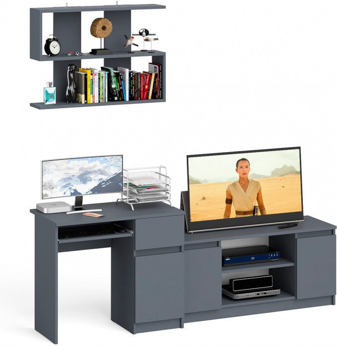 Мори компьютерный стол МС-1 правый + Тумба МТВ1200.1 + Полка 900, графит