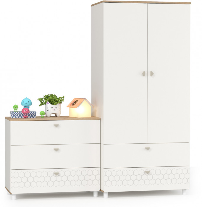 Эйп 13.334 Шкаф для одежды + 13.322 Комод , цвет белый/дуб белый, ШхГхВ 170х51,1х183,8 см., универсальная сборка