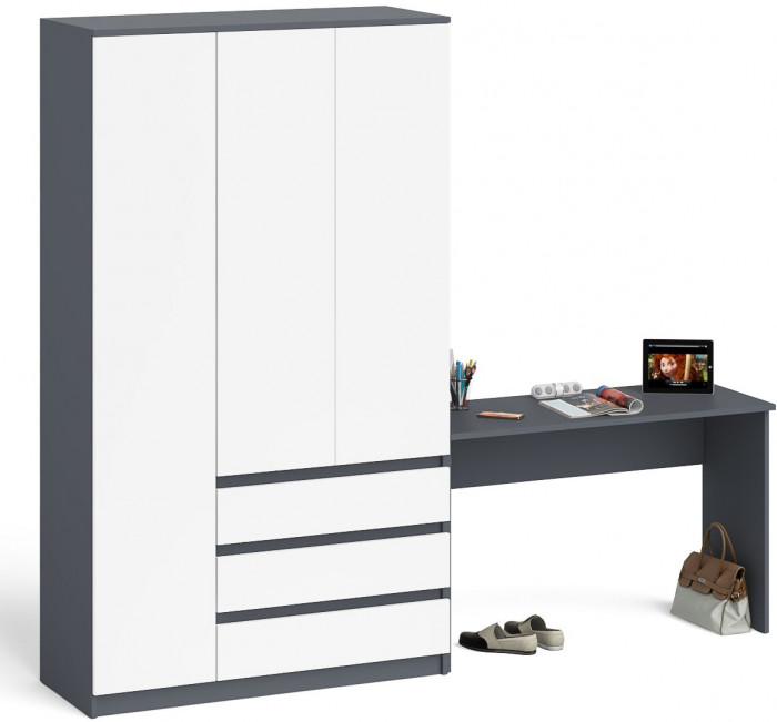 Мори письменный стол МСП1200.1 + Шкаф МШ1200.1, графит/белый