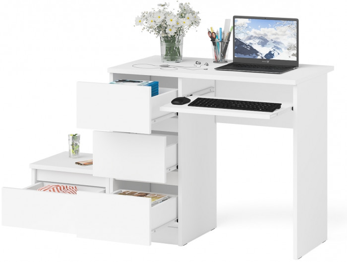 Мори Стол компьютерный МС-6 левый + Тумба ТМП400.1, цвет белый, ШхГхВ 130,4х50х76,6 см., выдвижные ящики слева, НЕ универсальная сборка