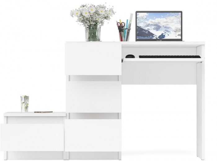 Мори Стол компьютерный МС-6 левый + Тумба ТМП400.1, цвет белый, ШхГхВ 130,4х50х76,6 см., выдвижные ящики слева, НЕ универсальная сборка