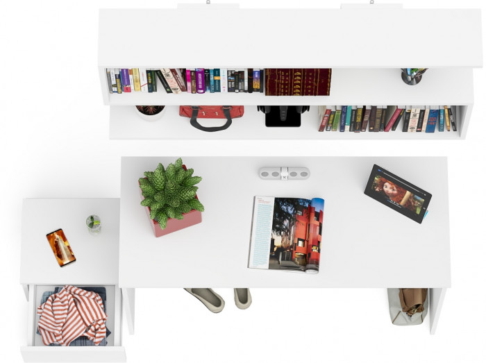 Мори Стол письменный МСП1200.1 + Тумба ТМП400.1 + Полка 1200, цвет белый, ШхГхВ 160,8х50х209,6 см., универсальная сборка