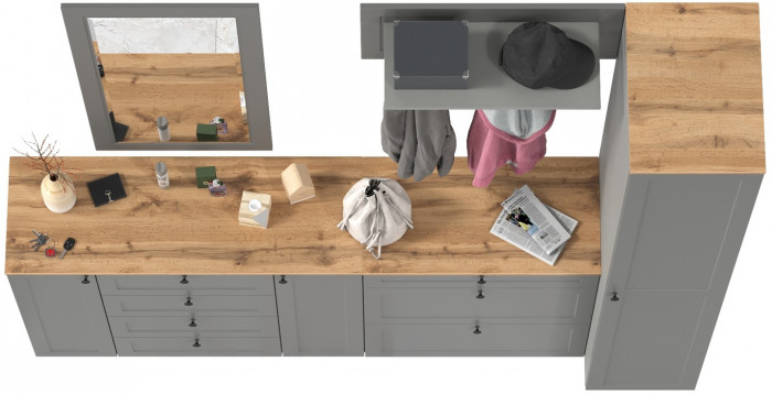 Остин Прихожая 57, цвет серый графит/дуб крафт золотой, ШхГхВ 240х54,3х229,6 см., универсальная сборка