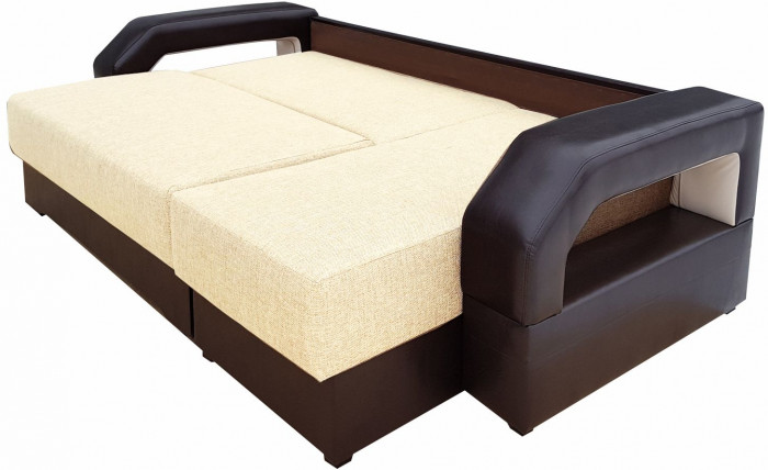 Диван-кровать раскладной еврокнижка, угловой Манчестер , с подсветкой, рогожка/экокожа, ширина спального места 150 см, бежевый