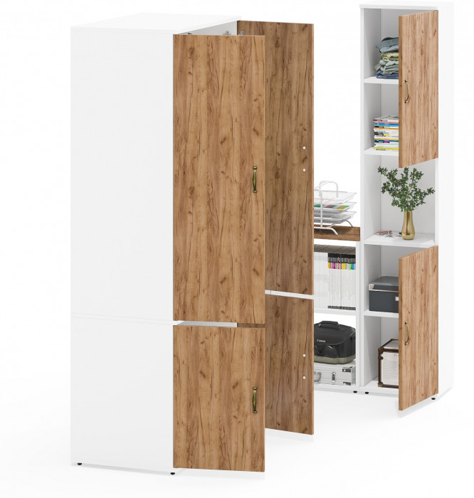 Лидер-8 Шкаф МД 19Б + Стол + Пенал, белый шагрень/крафт золото