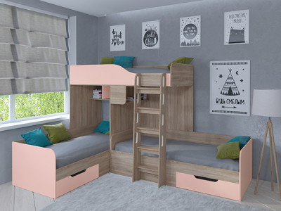 Кровать двухъярусная Трио Сонома/Розовый